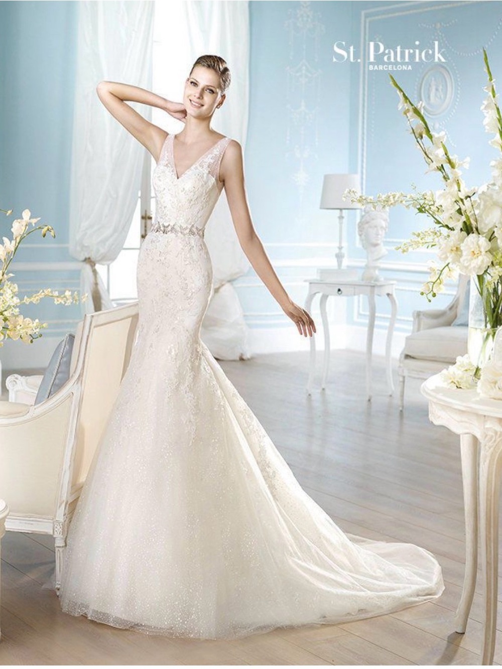 St. Patrick White Lace Mermaid Wedding Dress